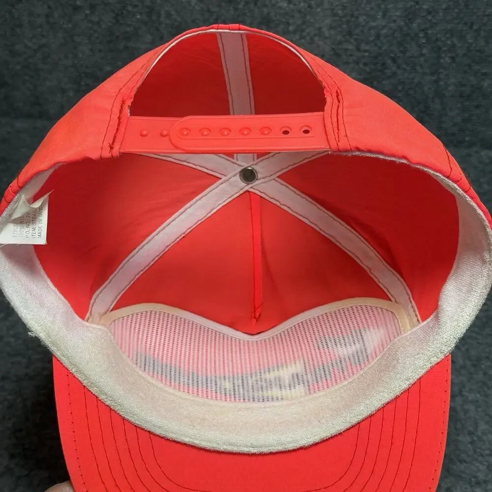 Vintage 90’s Nylon Neon Orange SnapBack Trucker Hat Team Straight Line OSFA